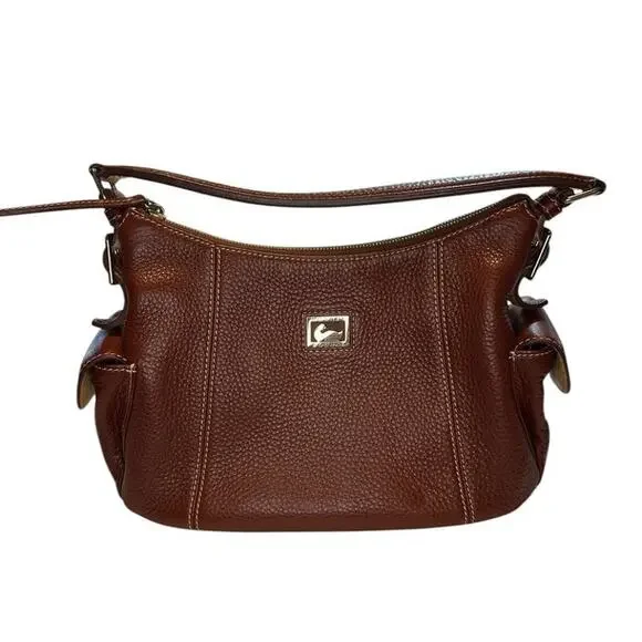 Dooney & Bourke Women Brown Peeble Leather Zip Closure Clutch Shoulder Hobo Bag - Picture 15 of 15